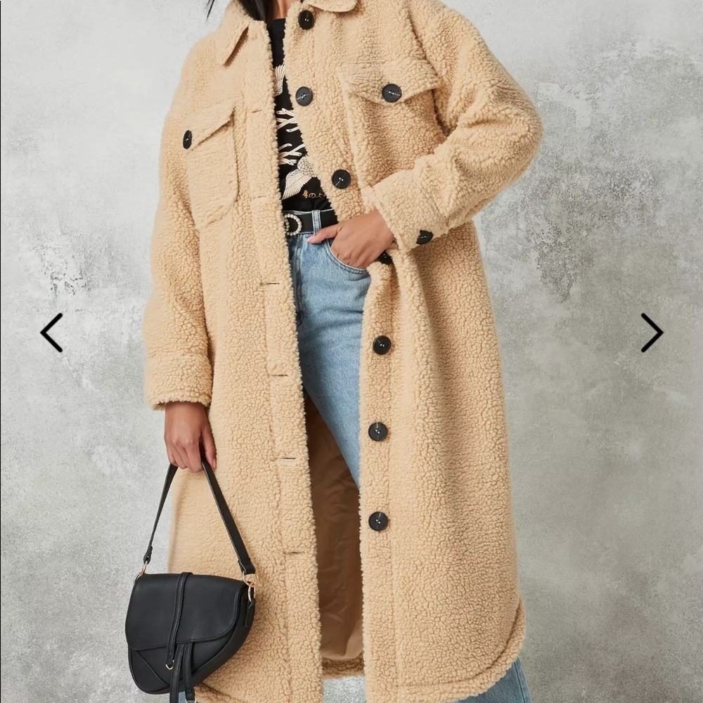 Misguided beige borg teddy longline shacket